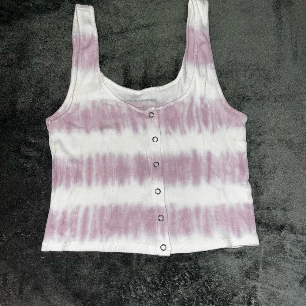 American Eagle Outfitters White and Purple Sleeveless Crop Tank Top